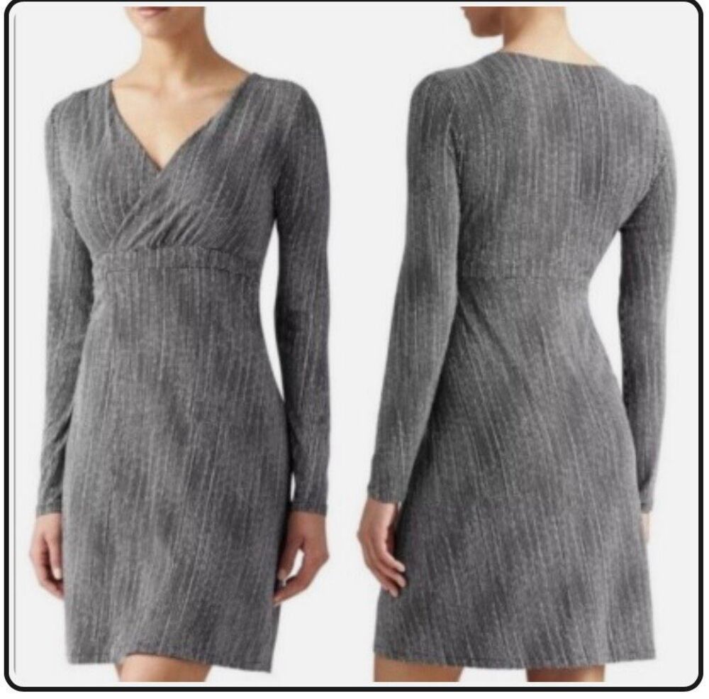 Athleta Wrap It Up long sleeve black and white mini dot patterned wrap dress - 2